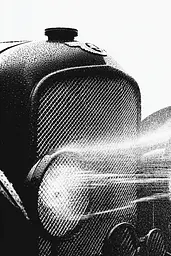 Midjourney generated image using SREF code Dotquake: A black and white photo of an old tractor.