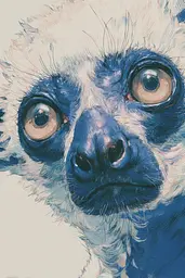 Midjourney generated image using SREF code Paleshore: A close up of a lemur's face with big eyes.