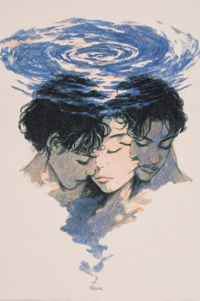 Midjourney generated image using SREF code Paleshore: A drawing of a man and a woman in the water.