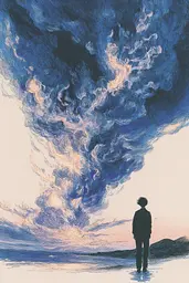 Midjourney generated image using SREF code Paleshore: A man standing in front of a large cloud of smoke.
