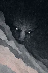 Midjourney generated image using SREF code Ochraflux: A black and white illustration of a wolf peeking out of a cave.