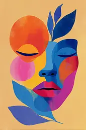 Midjourney generated image using SREF code Flurotica: A painting of a woman's face with leaves on her head.