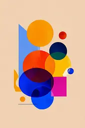 Midjourney generated image using SREF code Flurotica: A colorful abstract composition of circles and squares.
