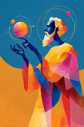 Midjourney generated image using SREF code Flurotica: A painting of a man holding a planet in his hand.