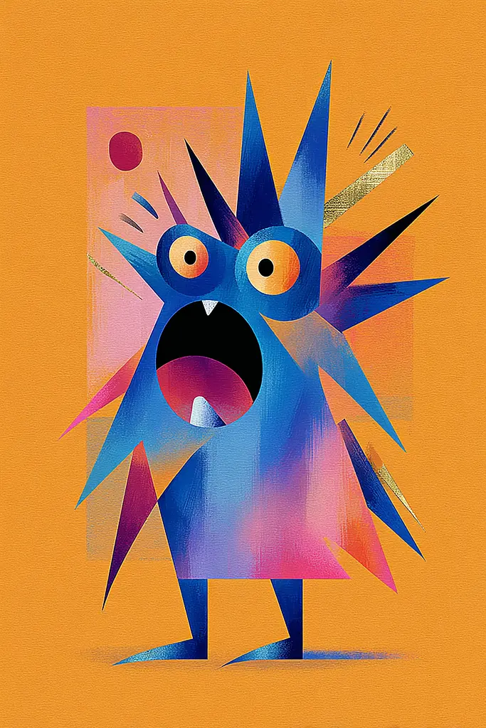 Midjourney generated image using SREF code Flurotica: A blue monster with a big mouth and big eyes.