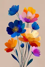 Midjourney generated image using SREF code Flurotica: A bunch of colorful flowers in a vase on a table.