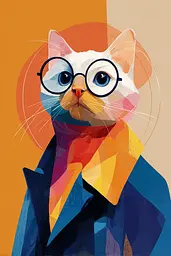 Midjourney generated image using SREF code Flurotica: A cat wearing glasses and a suit with a scarf.