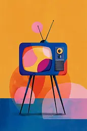 Midjourney generated image using SREF code Flurotica: A painting of an old fashioned television set on a colorful background.