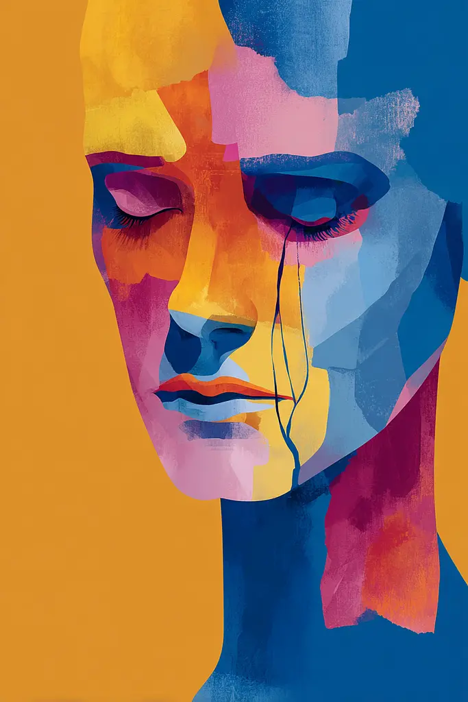 Midjourney generated image using SREF code Flurotica: A painting of a woman's face with tears on her face.