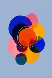 Midjourney generated image using SREF code Flurotica: A painting of colorful circles on a blue background.