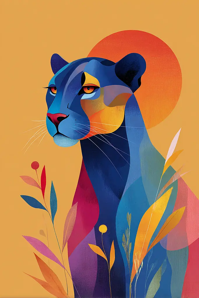 Midjourney generated image using SREF code Flurotica: A painting of a panther in a field of flowers.