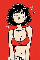Midjourney generated image using SREF code Zesty Scribblepop: A woman in a red bikini with her eyes closed.
