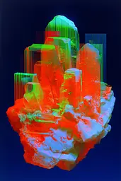 Midjourney generated image using SREF code Chromagel: A cluster of colorful crystals on a blue background.