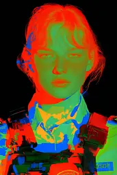 Midjourney generated image using SREF code Chromagel: A woman in a military uniform holding a gun.