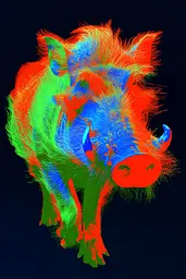 Midjourney generated image using SREF code Chromagel: A colorful pig on a black background. 