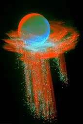Midjourney generated image using SREF code Chromagel: An image of a red and blue sphere in the dark.
