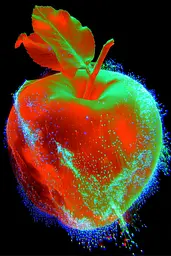 Midjourney generated image using SREF code Chromagel: An apple with a leaf on top of it.