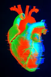 Midjourney generated image using SREF code Chromagel: An image of a human heart on a black background.