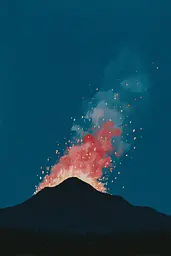 Midjourney generated image using SREF code Bluebone Drizzle: A painting of a volcano erupting lava into the air.