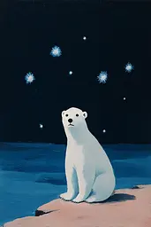 Midjourney generated image using SREF code Bluebone Drizzle: A painting of a polar bear sitting on a rock.