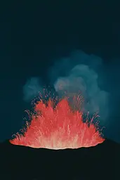 Midjourney generated image using SREF code Bluebone Drizzle: A painting of a volcano erupting lava into the air.
