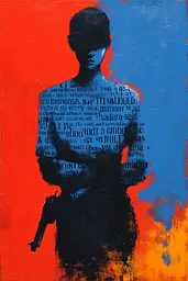 Midjourney generated image using SREF code Sootflare: A painting of a man holding a gun in his hand.