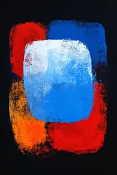 Midjourney generated image using SREF code Sootflare: A painting of a blue, red, and orange square on a black background.