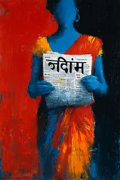 Midjourney generated image using SREF code Sootflare: A painting of a woman reading a newspaper.