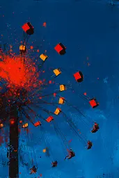 Midjourney generated image using SREF code Sootflare: A painting of a ferris wheel with people on it.