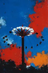 Midjourney generated image using SREF code Sootflare: A painting of a ferris wheel with people on it.