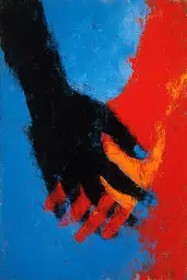 Midjourney generated image using SREF code Sootflare: A painting of two hands holding each other. 