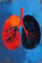 Midjourney generated image using SREF code Sootflare: A painting of two lungs on a blue background.