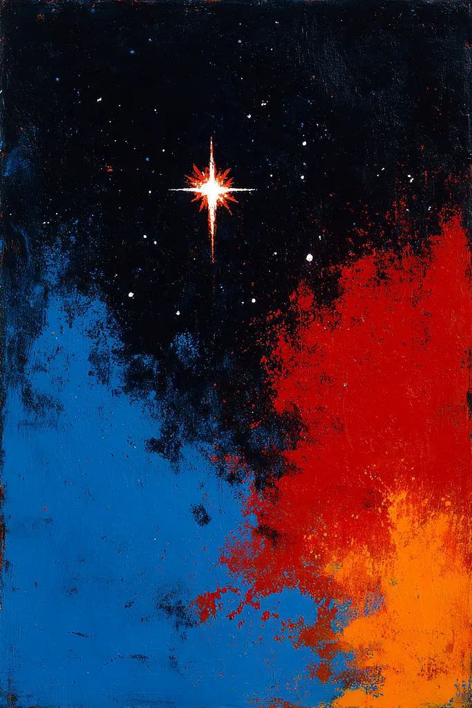 Midjourney generated image using SREF code Sootflare: A painting of a star in the sky. 