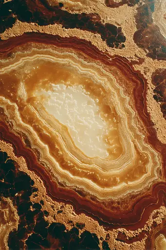 Midjourney generated image using SREF code Coppermuse: A close up of a piece of agate on a table.