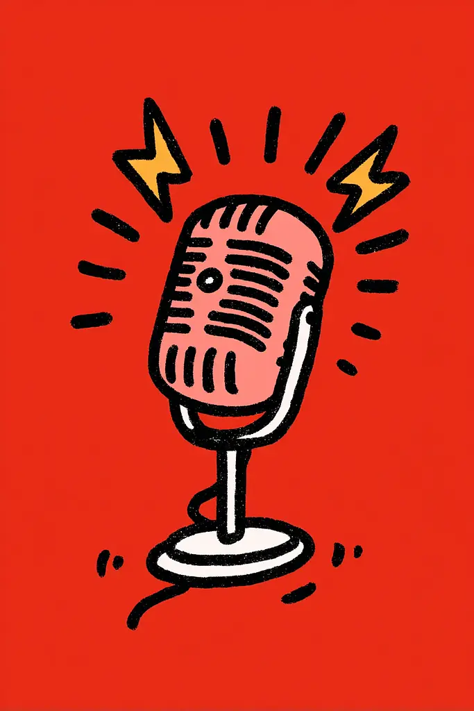 Midjourney generated image using SREF code Zesty Scribblepop: A drawing of a microphone with a lightning bolt coming out of it.