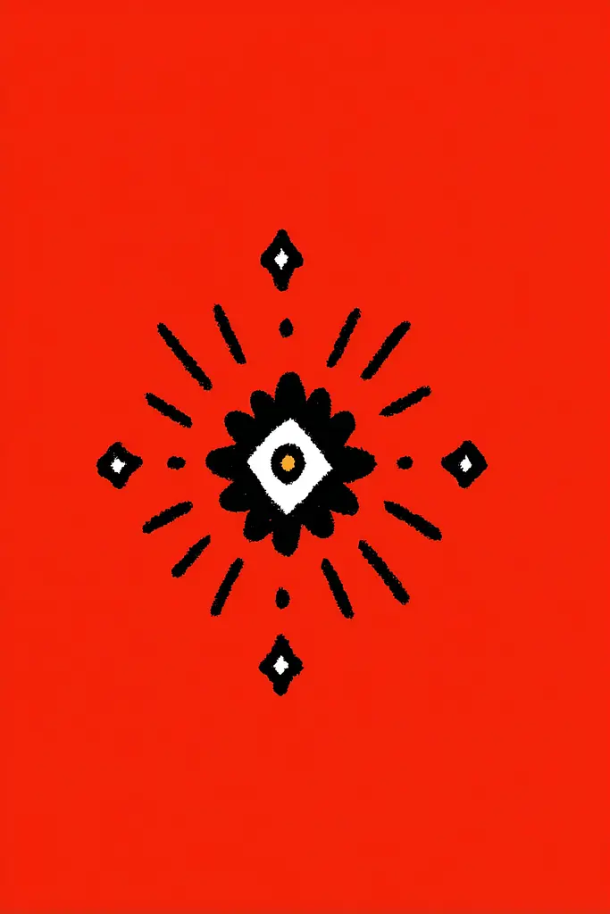 Midjourney generated image using SREF code Zesty Scribblepop: A black and white flower on a red background.