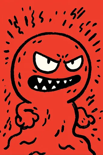 Midjourney generated image using SREF code Zesty Scribblepop: A drawing of a red monster with an angry expression.