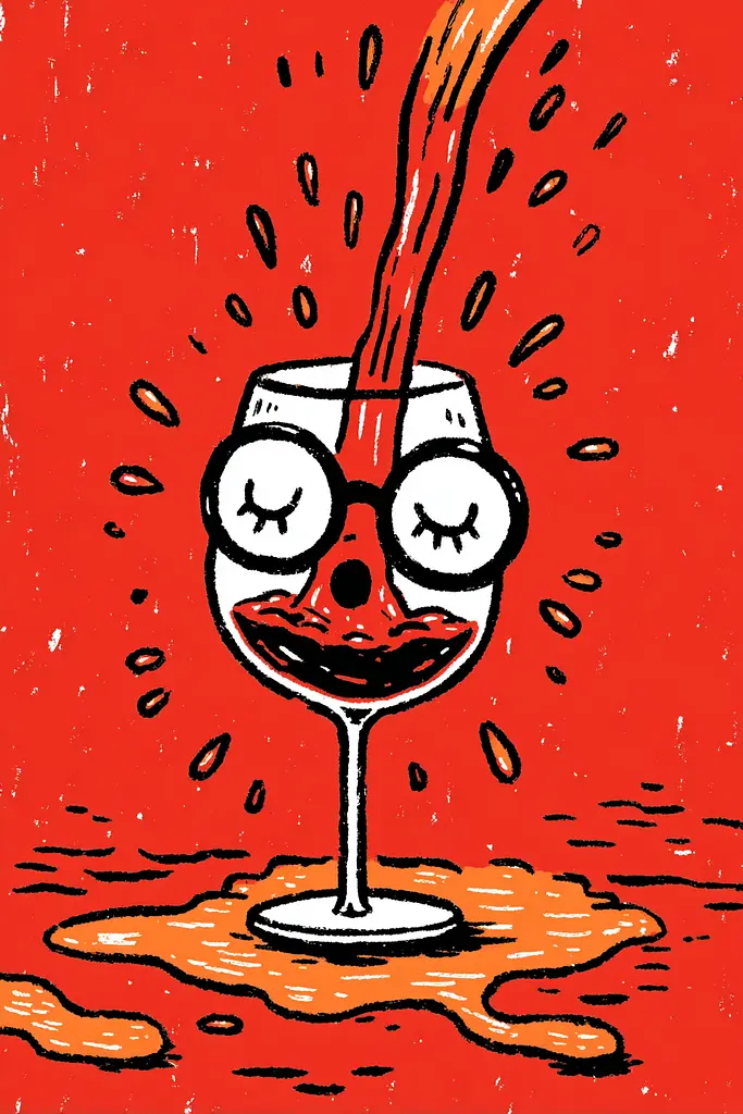 Midjourney generated image using SREF code Zesty Scribblepop: A glass of red wine being poured into it.