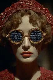 Midjourney generated image using SREF code Plushgrim: A woman wearing a red hat and sunglasses.
