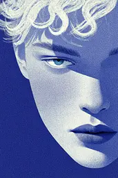 Midjourney generated image using SREF code Bluephantasm: A woman with blonde hair and blue eyes.