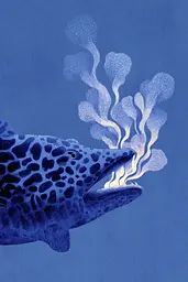 Midjourney generated image using SREF code Bluephantasm: A drawing of a shark with its mouth open and tongue out.