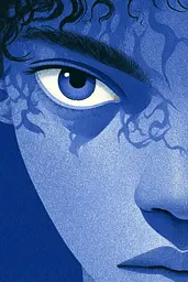 Midjourney generated image using SREF code Bluephantasm: A close up of a person's face with blue eyes.