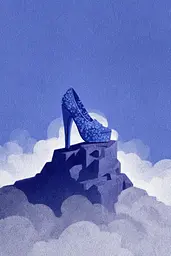 Midjourney generated image using SREF code Bluephantasm: A blue shoe sitting on top of a rock in the clouds.
