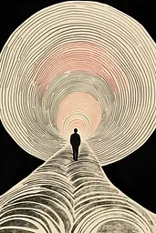 Midjourney generated image using SREF code Veiled Pathways: A man standing in the middle of a tunnel.