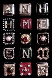 Midjourney generated image using SREF code GlimmerDial: A bunch of different colored buttons with rhinestones on them.