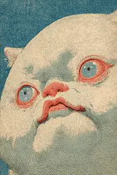 Midjourney generated image using SREF code Wavetwine: A drawing of a cat's face with red eyes.