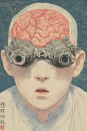 Midjourney generated image using SREF code Wavetwine: A drawing of a boy with a brain on his head.