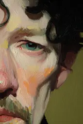 Midjourney generated image using SREF code Slickmalar: A close up of a painting of a man's face.