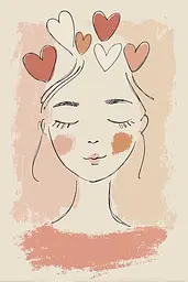 Midjourney generated image using SREF code Blushvine: A drawing of a woman with hearts on her head.