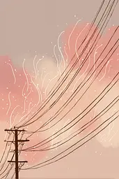 Midjourney generated image using SREF code Blushvine: A picture of a bunch of power lines in the sky.